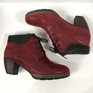 Wolky Women's Jacquerie Red Dessin Suede Brown Collar Bootie Ankle Boot EU 38